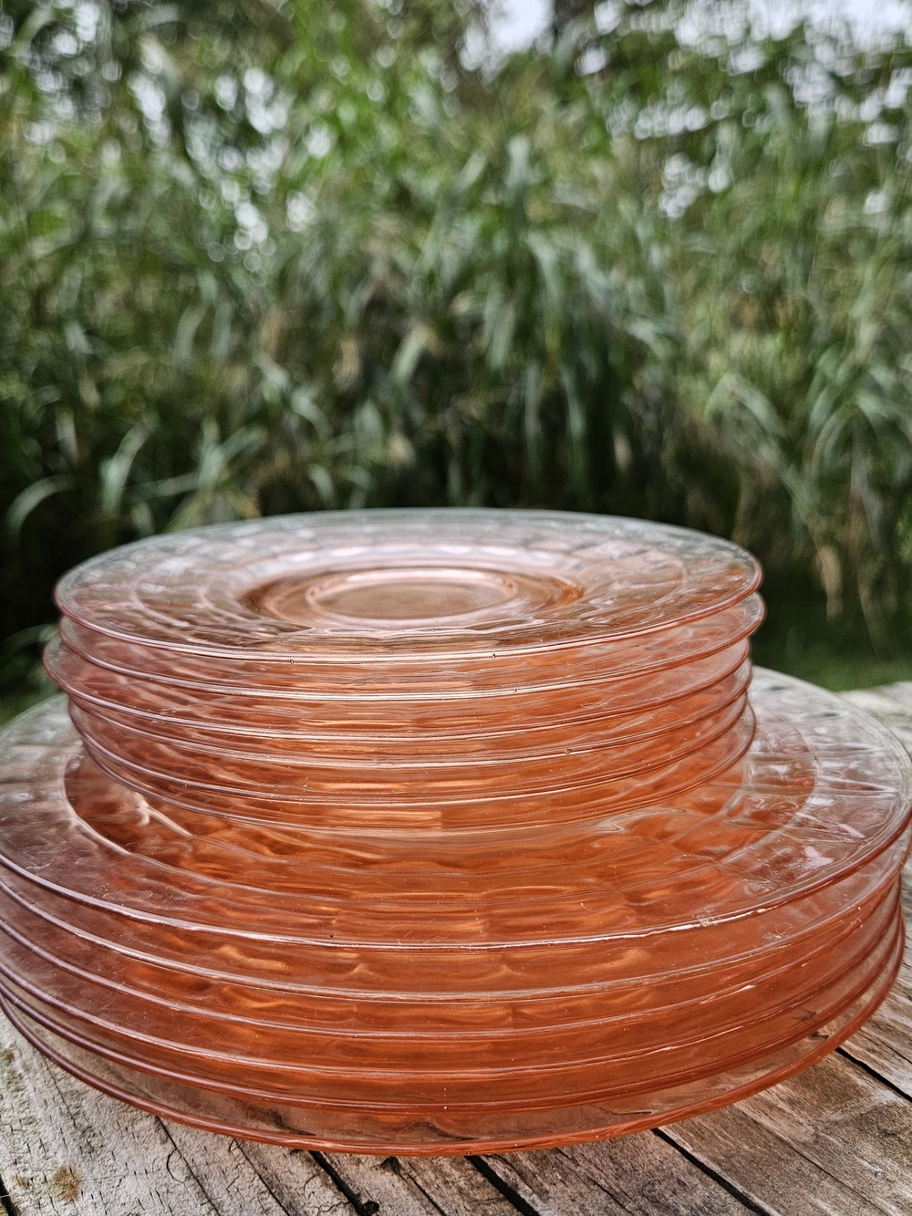 Anchoe Hocking Block Optic Pink Glass Dinner & Salad Plates - Set of 12